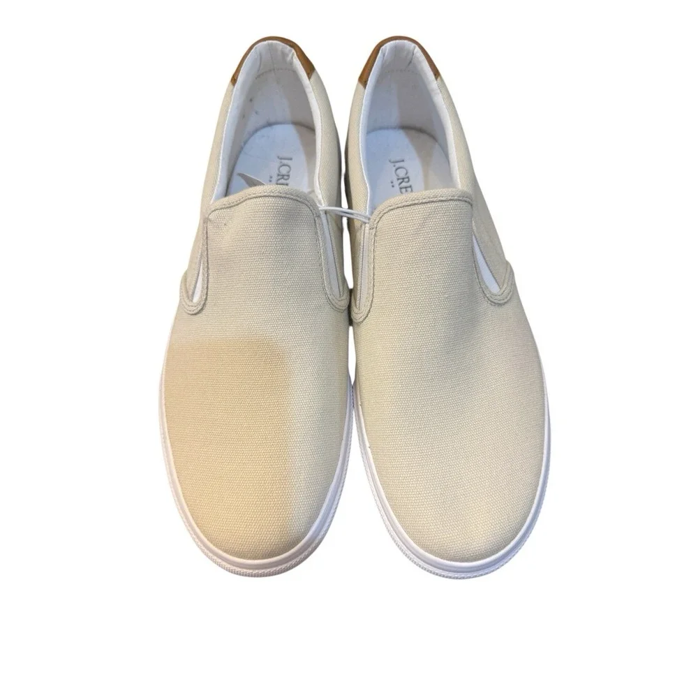 J Crew Slip On Shoes Mens Tan‎ Canvas White Sole Casual Skate Sneakers Size 11